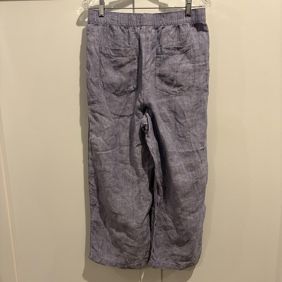 Cynthia Rowley 100% Linen Pants Medium Blue Chambray Ankle Wide Leg Lightweight - Picture 9 of 16